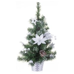   MagicHome zdobený vianočný stromček s kvetinovými ozdobami, strieborný, 30 cm 8090994
