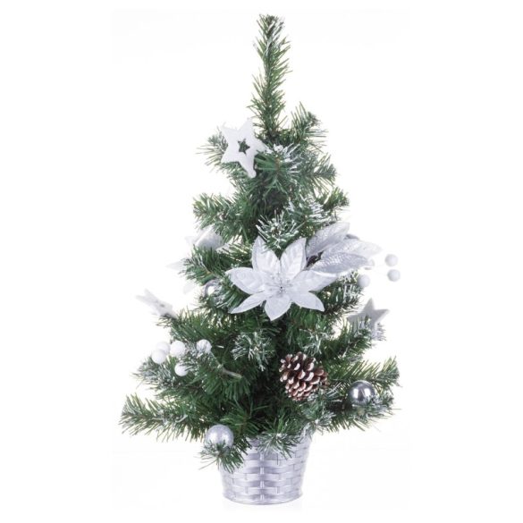 MagicHome zdobený vianočný stromček s kvetinovými ozdobami, strieborný, 30 cm 8090994