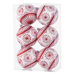   Sada guľôčok na vianočný stromček MagicHome, 6 ks, 8 cm, červeno-biele, trblietavé 8091086