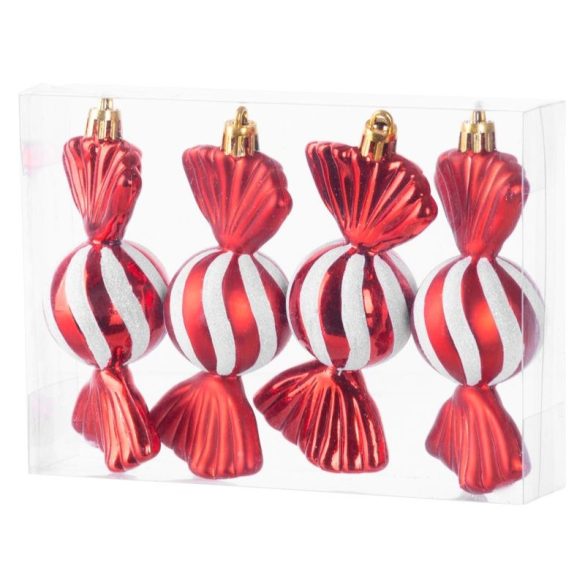 Sada vianočných ozdôb MagicHome v tvare cukríkov, 4 ks, červená, 11,5 cm 8091090