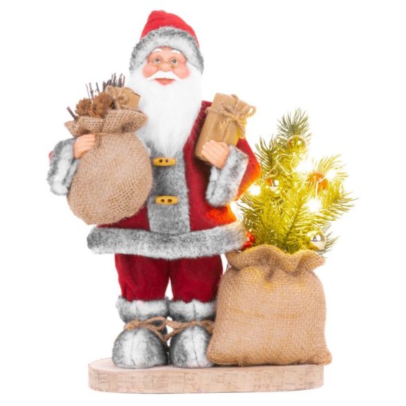 MagicHome Dekorácia s Mikulášom, taškou a vianočným stromčekom, 6 LED, 30 cm 8091315