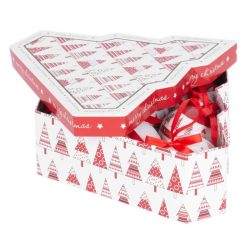   MagicHome sada vianočných ozdôb v tvare gúľ s motívom smreka, 6 ks, 7,5 cm, červeno-biela 8091330