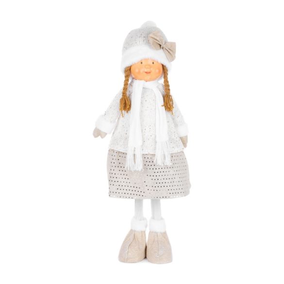 MagicHome vianočná dievčinka v bielej čiapke, 79 cm, biela-béžová 8091349