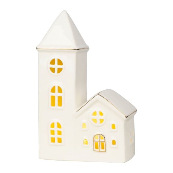 Vianočný porcelánový kostolík MagicHome s LED osvetlením, biely (17,4 cm) 8091691