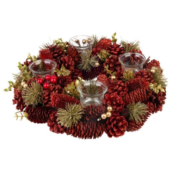 MagicHome Vianočný adventný veniec, červený, 37 × 9 cm 8091708