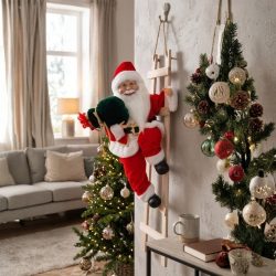   MagicHome Vianoce – vianočná dekorácia so Santa Clausom na rebríku 24x32x67 cm 8091845