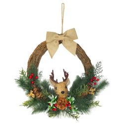   Zavesený veniec MagicHome Nature s jeleňom, 36 × 40 × 11 cm 8091934
