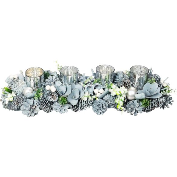 MagicHome Vianoce adventná ikebana so strieborným pohárikom, 16 × 50 × 9 cm 8091939