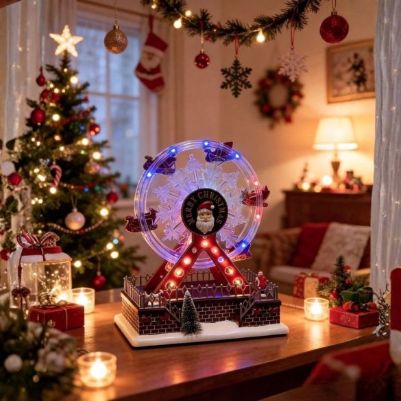 MagicHome vianočná otočná dekorácia v podobe veľkého kolesa s LED osvetlením, 16x23x27 cm 8091958
