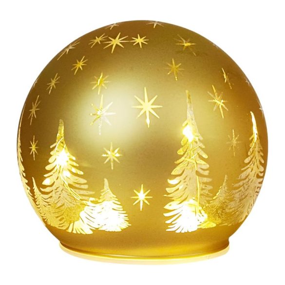 MagicHome Vianočná dekorácia – sklenená guľa s LED diódami, zlatá – 10 LED, teplá biela, 12 × 11 cm 8091962
