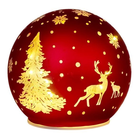 MagicHome Vianočná LED sklenená guľa, červená – 10 LED, teplá biela, 12 × 11 cm 8091963
