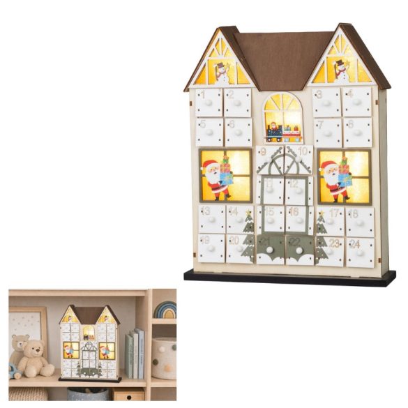 MagicHome Vianočný adventný kalendár v tvare domčeka 2×AAA 26x7x32cm 8092345