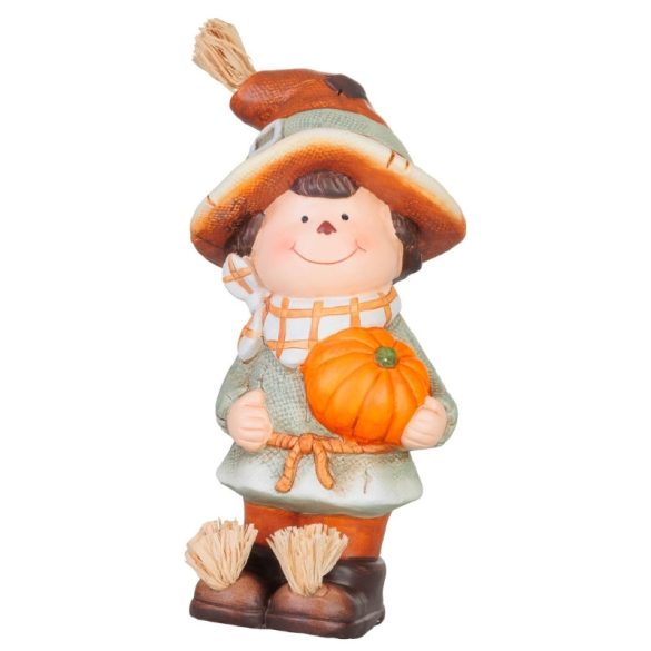 MagicHome Nature jesenná dekorácia s chlapcom a tekvicou – 10,5 × 11,5 × 23 cm 8092400