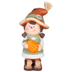   MagicHome Nature jesenná dekorácia s dievčatkom a tekvicou – terakota – 10,5 × 11,5 × 23 cm 8092401