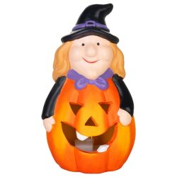   Halloweenská dekorácia MagicHome – čarodejnica v tekvicovej lucerne, svietiaca, terakota, 6,8 × 7,5 × 12,8 cm 8092406