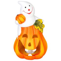   MagicHome Nature svietiaca halloweenská dekorácia – duch na tekvici, terakota – 8,2 × 8,8 × 15 cm 8092407