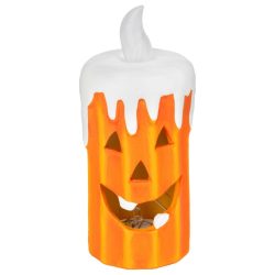   MagicHome Nature svietiaca halloweenská dekorácia – sviečka s tekvicovou tvárou, s LED osvetlením – 6,8 × 6,8 × 16 cm 8092409