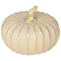  MagicHome Nature dekoratívna tekvica so zlatými detailmi – polyresin – 16,2 × 16,2 × 12,2 cm 8092412