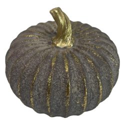   MagicHome Nature dekoratívna tekvica s lesklým povrchom a zlatými detailmi – polyresin – 10,6 × 10,6 × 8,3 cm 8092413