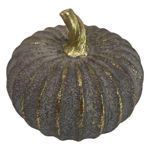 MagicHome Nature dekoratívna tekvica s lesklým povrchom a zlatými detailmi – polyresin – 10,6 × 10,6 × 8,3 cm 8092413