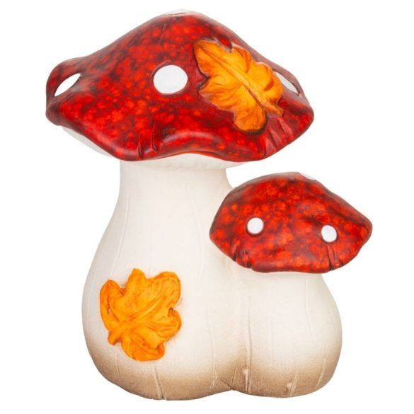 MagicHome Nature dekoratívna dvojica húb s jesennými listami, terakota – 9 × 12 × 13,6 cm 8092427