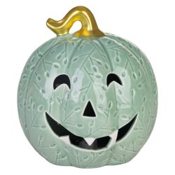   MagicHome Nature porcelánová dekorácia v tvare tekvice s LED osvetlením – mätovo zelená, 14,8 × 15,6 × 16,4 cm 8092433
