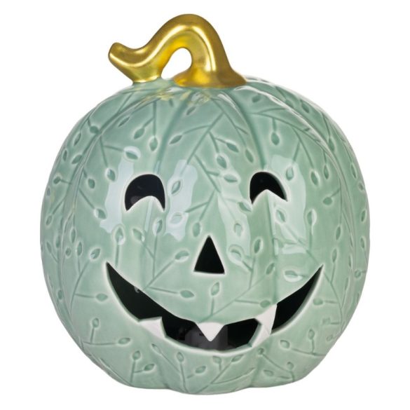 MagicHome Nature porcelánová dekorácia v tvare tekvice s LED osvetlením – mätovo zelená, 14,8 × 15,6 × 16,4 cm 8092433