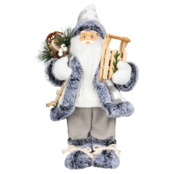   MagicHome Vianočná dekorácia s Santom a sánkami, bielo-sivá, 45 cm 8095500