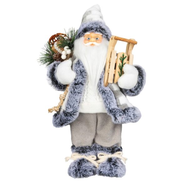 MagicHome Vianočná dekorácia s Santom a sánkami, bielo-sivá, 45 cm 8095500