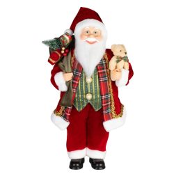   MagicHome Dekorácia Santa Clausa s darčekom a medvedíkom, červená, 46 cm 8095511