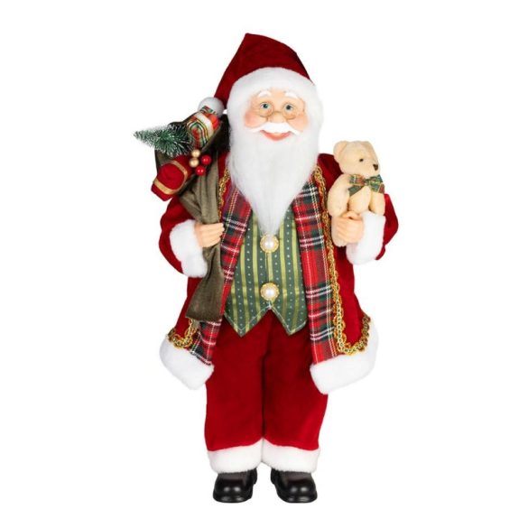 MagicHome Santa s darčekom a medvedíkom, 60 cm, červeno-zelený 8095512