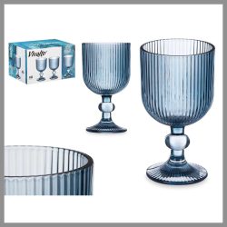   Pohár na vodu 370 ml, tmavomodrý pruhovaný dizajn – 84925