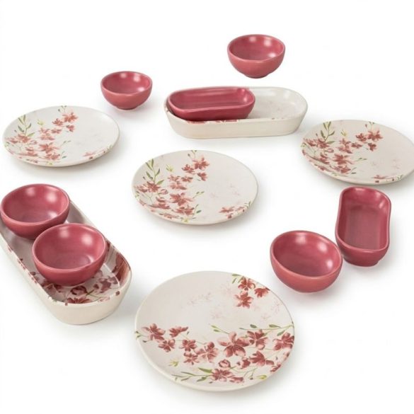Keramický riad a sada na namáčanie s motívom jarných kvetov – 12-dielna 8680550750192