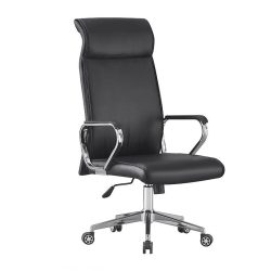   Ergonomická Kancelárska Stolička – Ekokoža, Chrómovaný Podstavec, Nastaviteľná Výška 9024H