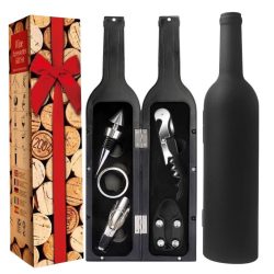   5-dielna Vinárska Darčeková Sada – v Matne Čiernom Puzdre v Tvare Fľaše AB03
