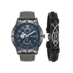   AD.NAZ "Hit és Erő" Párový Set – Pánske Hodinky a Náramok – Modrá / Sivá AD1KS