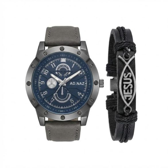AD.NAZ "Hit és Erő" Párový Set – Pánske Hodinky a Náramok – Modrá / Sivá AD1KS