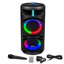   Prenosný party reproduktor Avcrowns 2×8" s RGB osvetlením a mikrofónom AO-8809