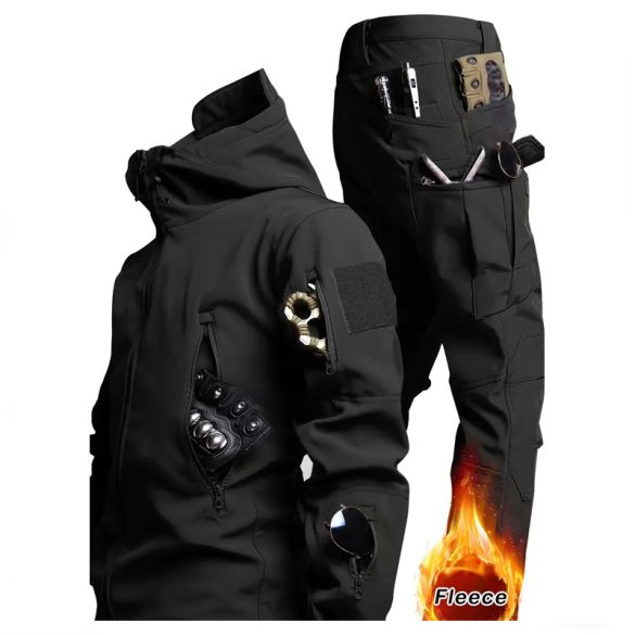 Softshell taktická súprava bunda a nohavice s flísovou podšívkou čierna veľkosť XL AU4713866-fxl