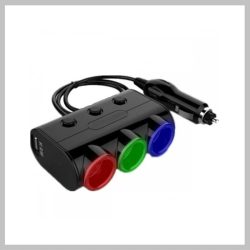 Rozbočovač do autozapaľovača 3 porty, 2 USB