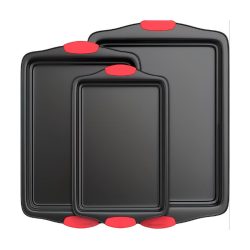   Sada 3 ks plechov na pečenie s červenými silikónovými rukoväťami AV6271873