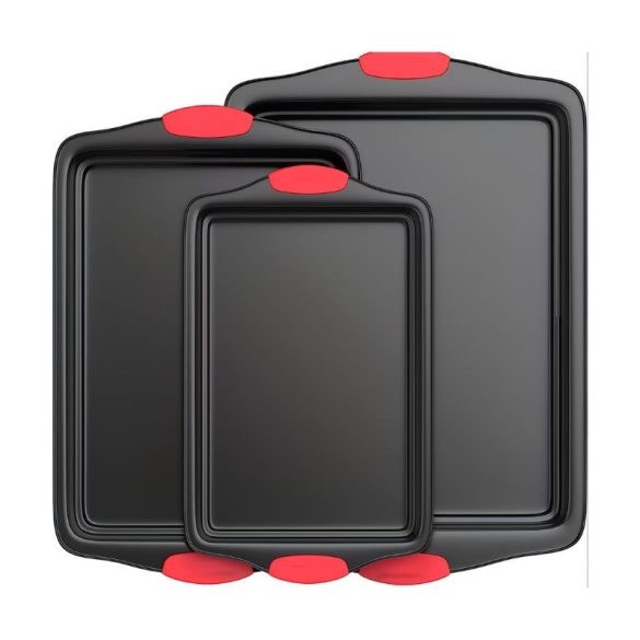 Sada 3 ks plechov na pečenie s červenými silikónovými rukoväťami AV6271873