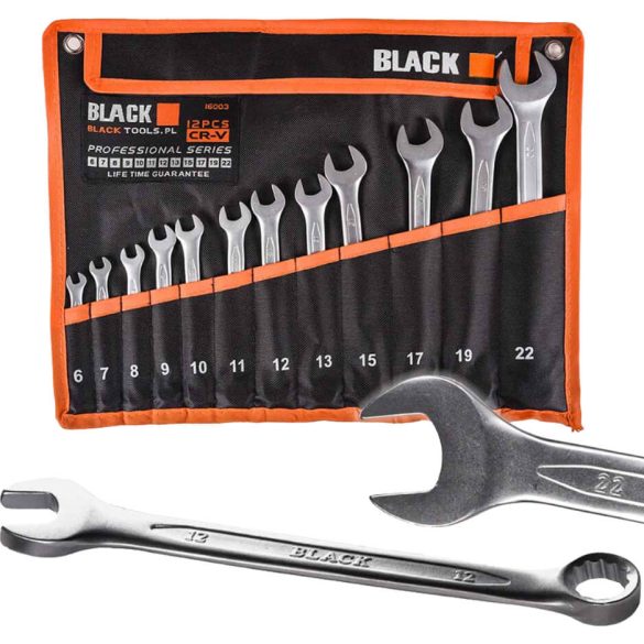 Sada čiernych hviezdicových kľúčov, 12 kusov, v matnej plátenej taške – 16003