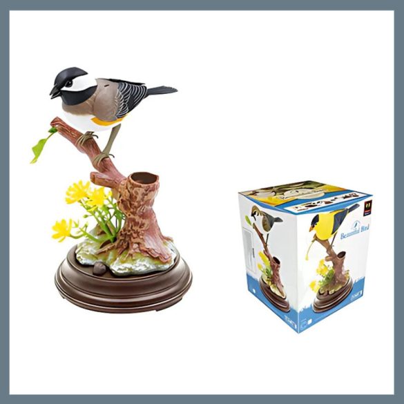 Dekoratívna figúrka vtáčika – spevavec na konári s kvetmi BB1