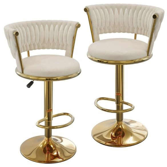 2 ks luxusné barové stoličky so zlatou kovovou konštrukciou BJ2741174