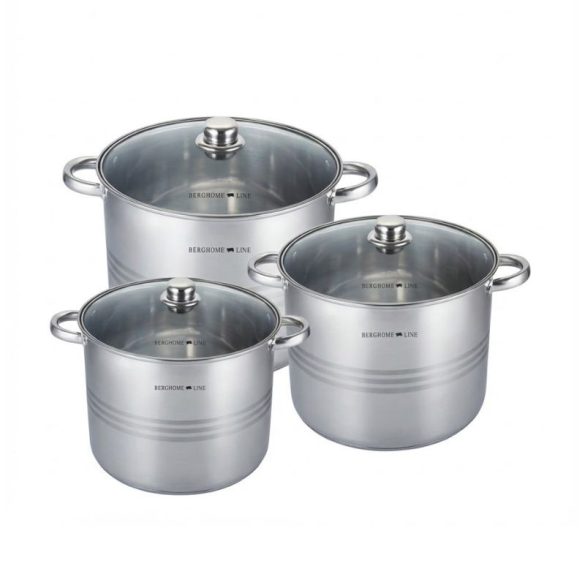 Sada nerezových hrncov Berghome Line (6 ks) – 3-vrstvová základňa, veľký objem BL-1473