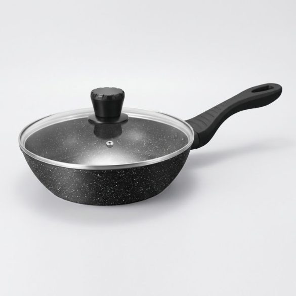 Bachmayer Home Granite Line hlboká panvica s pokrievkou 24 cm, čierna BM-7749-24