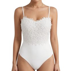   Dámske čipkované body s výšivkou s kvetinovým vzorom, biele, veľkosť „XL“ BR9277863-4