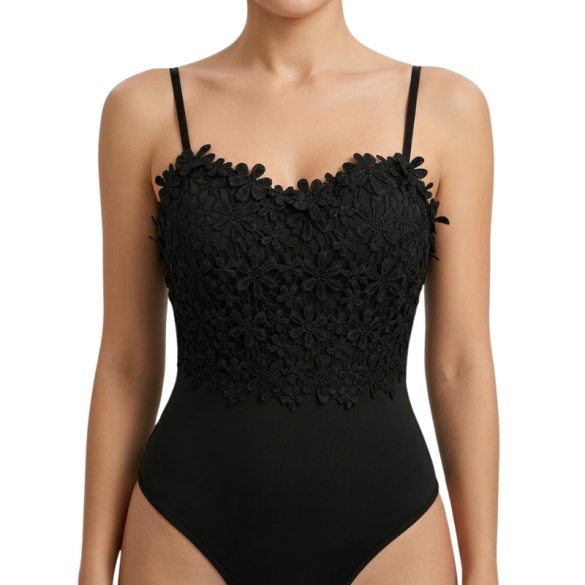 Dámske čipkované body s výšivkou s kvetinovým vzorom, čierne, veľkosť „M“ BR9277863-6