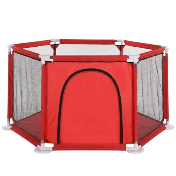 6-uholný detský ohrádka so sieťovými bočnicami červená BW-003